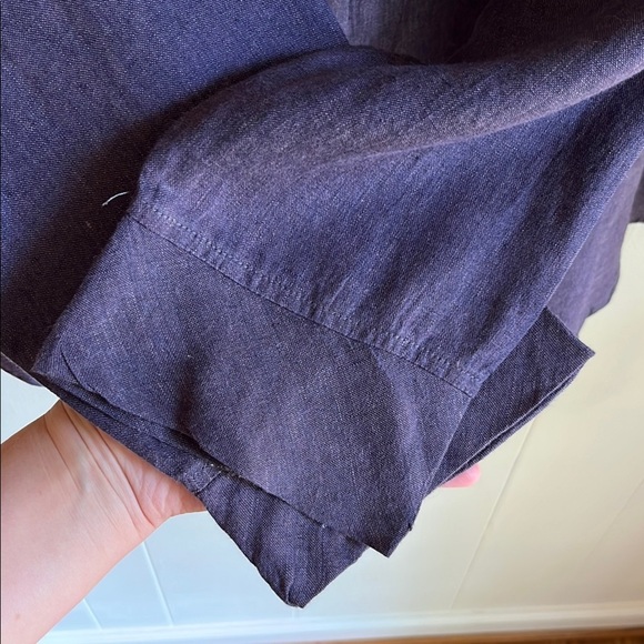 FLAX Purple Button Down 100% Linen Lagenlook Boho Office Career Shirt Sz Lg - Picture 4 of 14